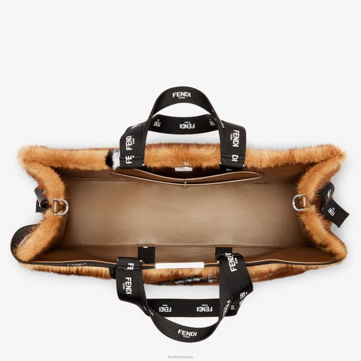 ženske kupec iz minka z vložkom v trak rjav Fendi dodatki Z68L761