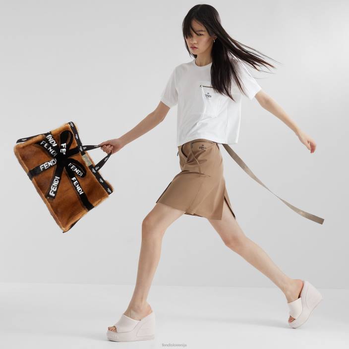 ženske kupec iz minka z vložkom v trak rjav Fendi dodatki Z68L761