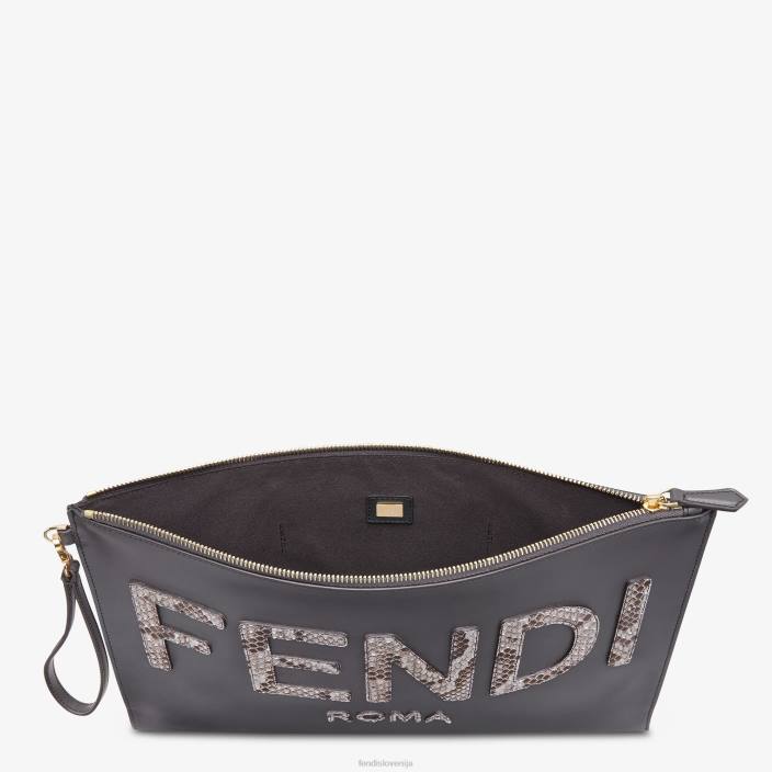 ženske ravna velika usnjena torbica siva Fendi dodatki Z68L1532