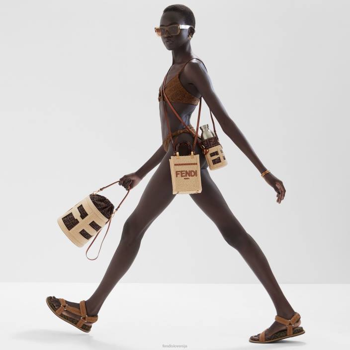 ženske torba iz naravne slame in ff blaga bež Fendi dodatki Z68L604